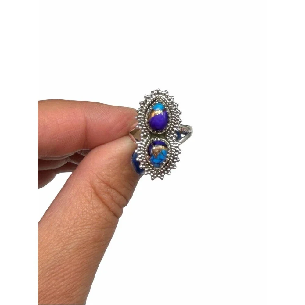Kingman Purple Copper Turquoise Ring Size 6.5 Solid 925 Sterling Silver